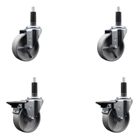 Service Caster 4'' Semi Steel Wheel Swivel 1'' Expanding Stem Caster Set 2 Brakes, 4PK SCC-EX20S415-SSR-2-PLB-2-1